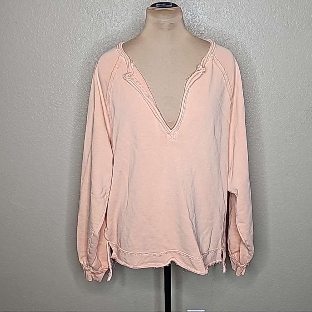 Pilcro Large Terry Split V neck Sweatshirt light  peach